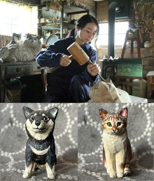 おすわり犬・おすわり猫  木彫り教室